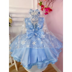 Vestido Festa Infantil Azul Frozen com Capa