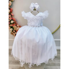 Vestido Festa Infantil Branco Longo Aplique Borboleta