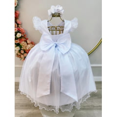 Vestido Festa Infantil Branco Longo Aplique Borboleta