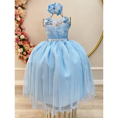 Vestido Infantil Azul Batizado Florista Dama