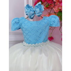 Vestido Infantil Azul Branco Longo Perola