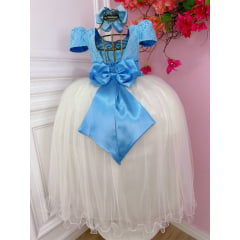 Vestido Infantil Azul Branco Longo Perola