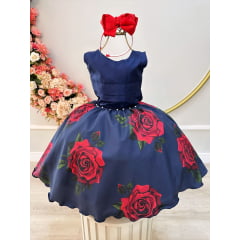 VESTIDO INFANTIL Azul Marinho Rosas