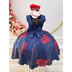 VESTIDO INFANTIL Azul Marinho Rosas