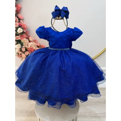 Vestido Infantil Azul Royal Glitter Mada