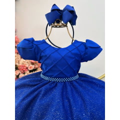 Vestido Infantil Azul Royal Glitter Mada