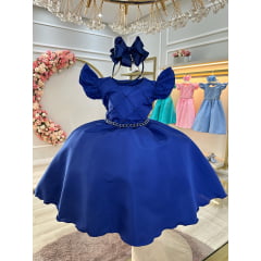 Vestido Infantil Azul Royal Nervura