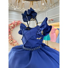 Vestido Infantil Azul Royal Nervura