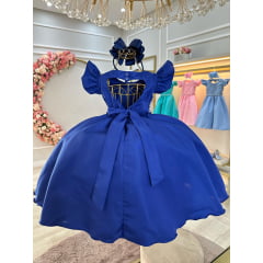 Vestido Infantil Azul Royal Nervura