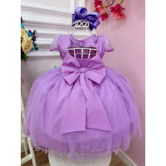 Vestido Infantil Borboleta Lilas Busto Plissado