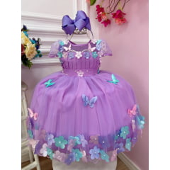 Vestido Infantil Borboleta Lilas Busto Plissado