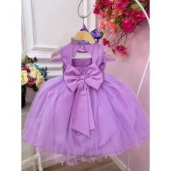 Vestido Infantil Borboleta Lilas Busto Plissado