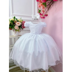 Vestido Infantil Branco C/ Busto Plissado para o Montar com o Kit de Laços