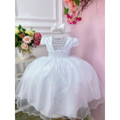 Vestido Infantil Branco C/ Busto Plissado para o Montar com o Kit de Laços