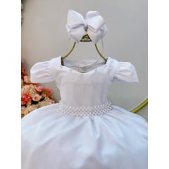 Vestido Infantil Branco Perola Coração