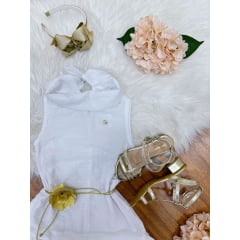 Vestido Infantil Casual Branco com Cinto