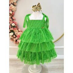 Vestido Infantil Casual Verde Plumas