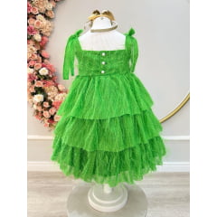 Vestido Infantil Casual Verde Plumas