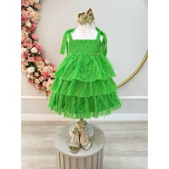 Vestido Infantil Casual Verde Plumas