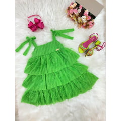 Vestido Infantil Casual Verde Plumas