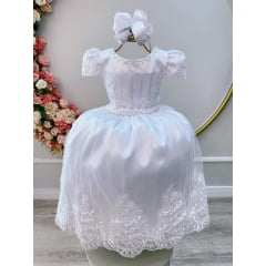 VESTIDO INFANTIL DAMAS DE HONRA CASAMENTO BRANCO LUXO REALEZA