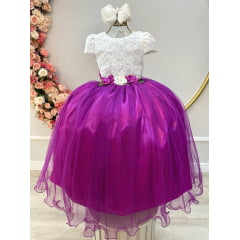 Vestido Infantil de Festa Longo Fucsia Off