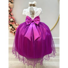 Vestido Infantil de Festa Longo Fucsia Off