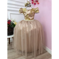 Vestido Infantil de Festa Luxo Realeza Dourado