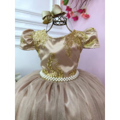 Vestido Infantil de Festa Luxo Realeza Dourado