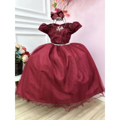 Vestido Infantil de Festa Marsala Vermelho