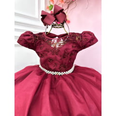 Vestido Infantil de Festa Marsala Vermelho