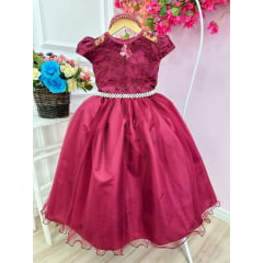 Vestido Infantil de Festa Marsala Vermelho