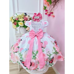 Vestido Infantil Floral Barrado