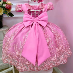 Vestido Infantil Jardim das Borboletas Rosa