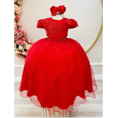 Vestido Infantil Longo de Festa Vermelho Renda