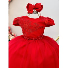 Vestido Infantil Longo de Festa Vermelho Renda