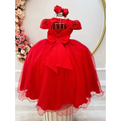 Vestido Infantil Longo de Festa Vermelho Renda