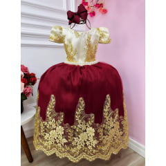 Vestido Infantil Longo Off Marsala Luxo