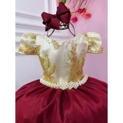 Vestido Infantil Longo Off Marsala Luxo