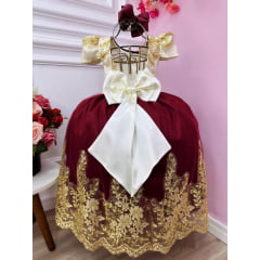 Vestido Infantil Longo Off Marsala Luxo