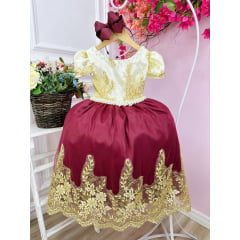 Vestido Infantil Longo Off Marsala Luxo