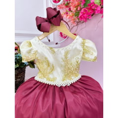 Vestido Infantil Longo Off Marsala Luxo