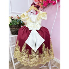 Vestido Infantil Longo Off Marsala Luxo