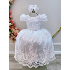 Vestido Infantil Luxo Branco Realeza Damas