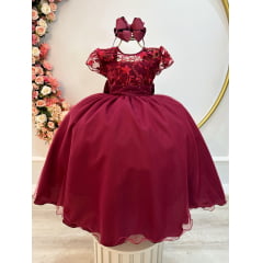 Vestido Infantil Marsala Renda Longo