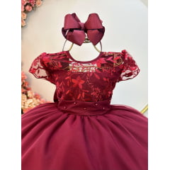 Vestido Infantil Marsala Renda Longo