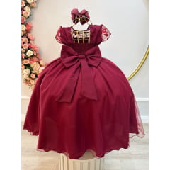 Vestido Infantil Marsala Renda Longo