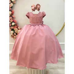 Vestido Infantil Nude Rosê Rosa Canela Luxo