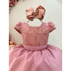 Vestido Infantil Nude Rosê Rosa Canela Luxo