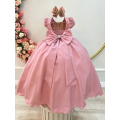 Vestido Infantil Nude Rosê Rosa Canela Luxo